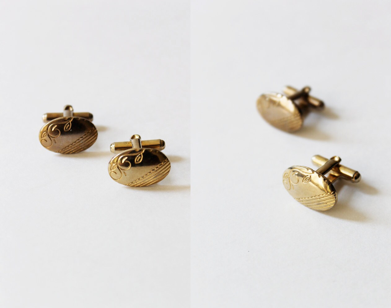 Boutons De Manchette Vintage Dorés Ovales Avec Effet Kaléidoscopique - Dimensions 2,5 X 1,5 Cm, Occasion Très Bon état