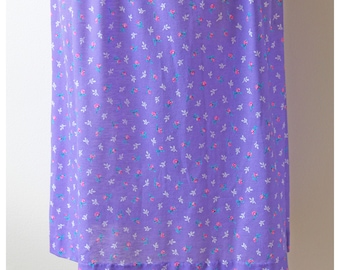 1980s Purple Floral Print Dress | Pink & Teal Flower | Short Sleeve | Vintage | 80s | Coquette | Spring