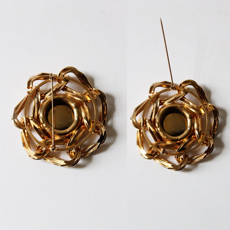 Bridal Shower Jewelry Bride Wedding Gold Brooches Bridal Jewelry Gift Vintage Gold Tone Pinwheel Chain Flower Brooch Pin| Pins