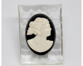 Vintage Black & White Cameo Clear Reverse Carved Acrylic Rectangle Spilla / Accessori da sposa / Sposa / Spille da sposa / Spilla / Spille