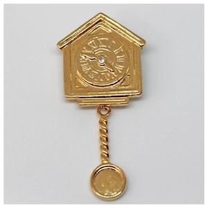 Relógio Coo Coo Vintage Dourado com Strass e Broche de Pêndulo Móvel | Relógios | Joias Vintage | Broche de Relógio | Presentes | Pins | Broches