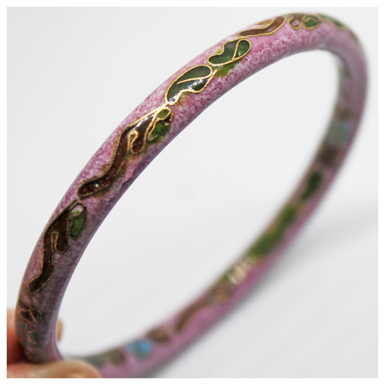 Vintage 70s Cloisonne Pink & Blue Floral Botanical Enamel Bangle Vintage Jewelry Antique Jewelry Stacking Bangles Vintage Bangle image 7