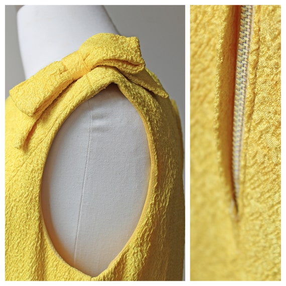 Vintage 1960s VTG Yellow Shift Bow Sleeveless Dre… - image 10