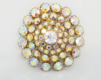 Vintage 1950s Sparkly Aurora Borealis Rhinestone Goldtone Brooch | Wedding | Bridal Shower | Prom | Bride | Bridal Pins | Brooch | Brooches