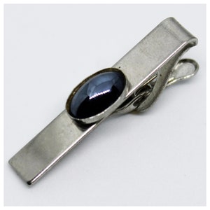 Vintage zilverkleurige dasspeld | Donkergrijze cabochon | Accessoires voor bruidegom | Bruiloft | Pak | Dasspeldjes