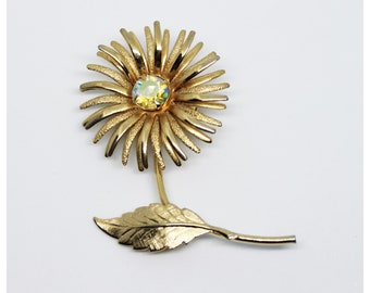 Vintage Gold Tone Flower Daisy AB Crystal Brooch Pin | Pins | Jewelry | Wedding | Formal | Bride | Bridal Jewelry | Prom | Floral Brooches