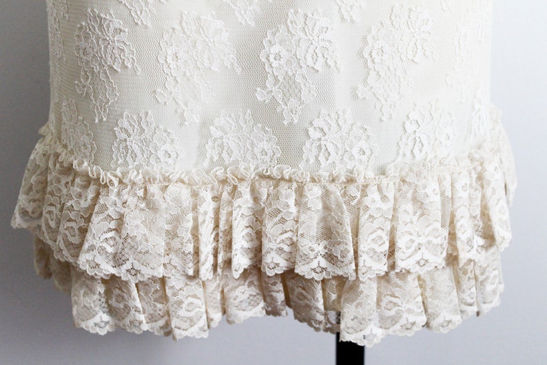 1960s Cream Lace Ruffle Vintage Drop Waist Shift Dress 60s Vintage Bridal Shower Dress Engagement Bride Wedding Dresses Prom image 5