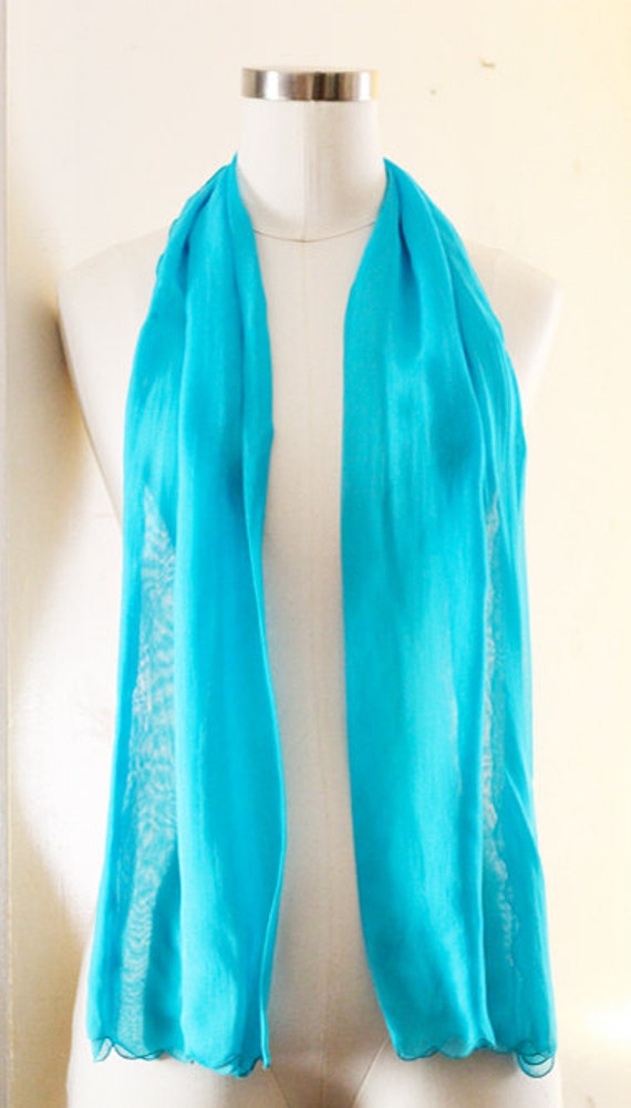 1980s Sheer Aqua Blue Scarf | 80s | Vintage | Acc… - image 2