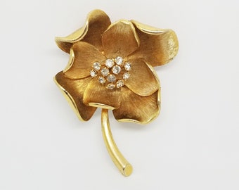 Vintage Goldtone Flower Rhinestone Brooch | Floral Brooch | Wedding | Bridal Shower | Prom | Bride | Bridal Pins | Brooch | Brooches