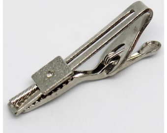 Vintage silverfärgad slipsnål i metall | Fyrkantig strassdetalj | Brudgumsaccessoarer | Bröllop | Slipsnålar | Jul