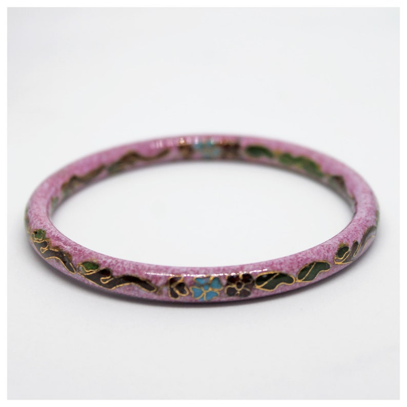 Vintage 70s Cloisonne Pink & Blue Floral Botanical Enamel Bangle Vintage Jewelry Antique Jewelry Stacking Bangles Vintage Bangle image 3