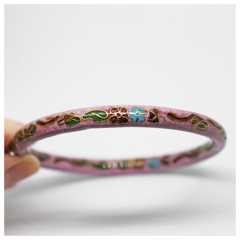 Vintage 70s Cloisonne Pink & Blue Floral Botanical Enamel Bangle Vintage Jewelry Antique Jewelry Stacking Bangles Vintage Bangle image 8