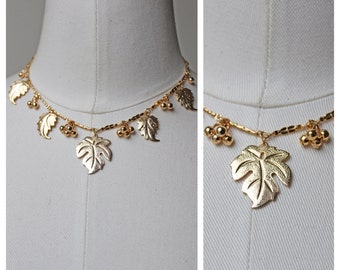 Vintage Leaf & Cherry Charm Pendant Choker Necklace | Vintage | Charm Necklace | Charms | Necklaces | Vintage Jewelry | Chokers | Layering