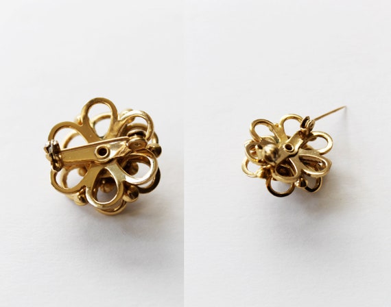 Vintage Goldtone Textured Flower Brooch Pin with … - image 4