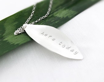 Here Today - Big leaf necklace, Leaf pendant, Long necklace, Name necklace, Personalized jewelry, Personalized gift for her, Sterling silver