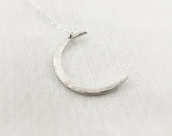 Once Upon A Time - Moon necklace, Crescent moon necklace, Hammered moon necklace, Large moon medallion, Sterling silver moon necklace
