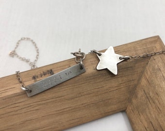 You Are My Star (w/ bar) - Sterling silver star necklace, Bar necklace, Rustic necklace, Oxidized jewelry, Can be personalized