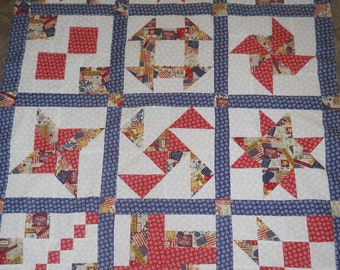 Patriotic Sampler  --  quilt top  **new**  (45 x 58)