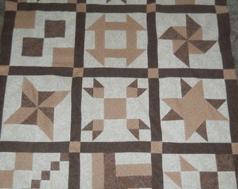 Brown  Sampler  --  quilt top  **new**  (45 x 58)