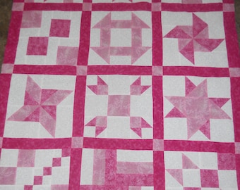 Pink  Sampler  --  quilt top  **new**  (45 x 58)