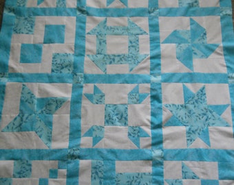 Teal Sampler  --  quilt top  **new**  (45 x 58)