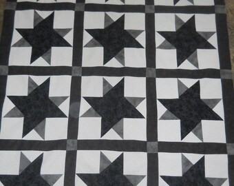 Black/Gray Stars  --  quilt top  **new**  (45 x 58)