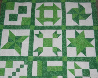 Green  Sampler  --  quilt top  **new**  (45 x 58)