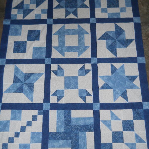 Blue  Sampler    --  quilt top    NEW  (45 x 58)