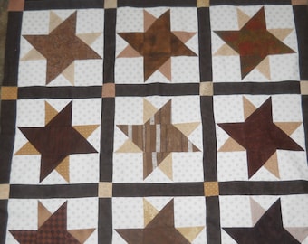 Brown Stars  --  quilt top  **new**  (45 x 58)