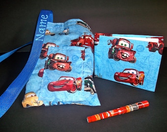 Disney Pixar CARS autograph book bag with book, bag, and pen personalized for free with Adjustable strap BLUE