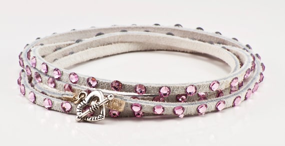 Swarovski Crystal and Leather Multi Wrap Bracelet in Pale Pink