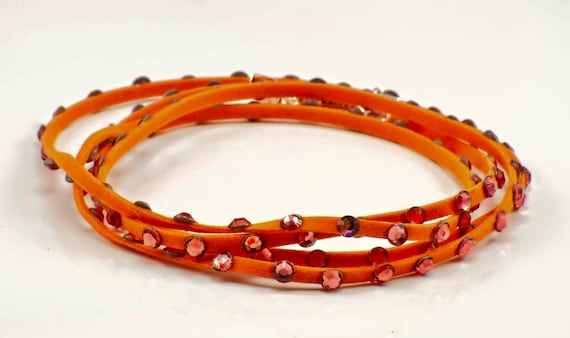 Orange Leather Swarovski Crystal Wrap Bracelet