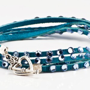 multi wrap swarovski crystal and leather wrap bracelets in turquoise
