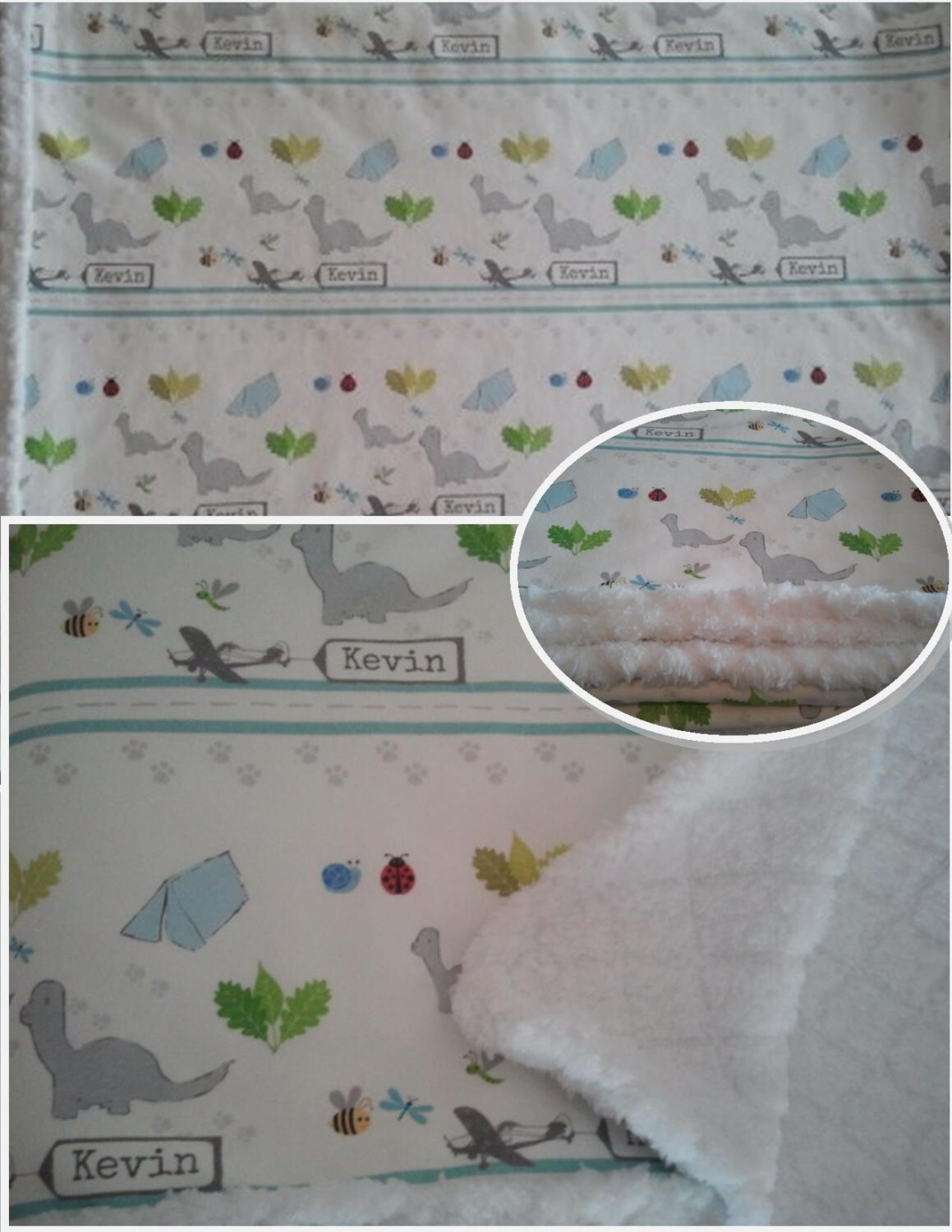 personalized custom baby blanket dino friends organic cotton