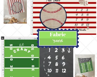 Fabric Yard |Monogram Blank-Monthly Milestone Baseball & Football Baby Fabric, Gauze, Cotton, Minky, Fleece, Organic Cotton, Can PERSONALIZE