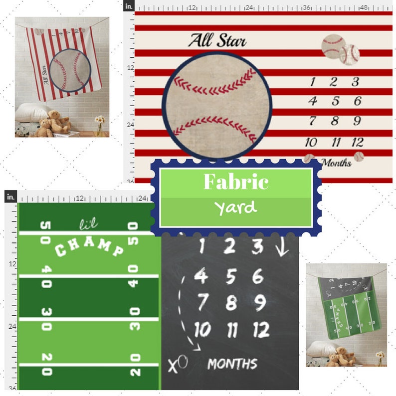 Organic Cotton Fabric Yard |Monogram Blank-Monthly Milestone Baseball /& Football Baby Fabric Fleece Cotton Gauze Can PERSONALIZE Minky