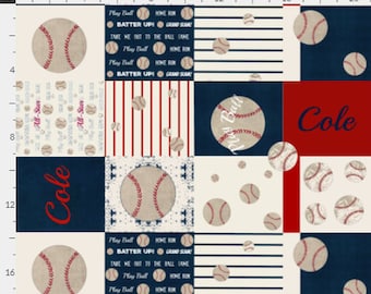 PERSONALIZED Baseball Quilt Name Fabric by the Yard 21 - Sports Quilt | Gauze, Quilting, Cotton, Minky, Fleece, Organic Cotton
