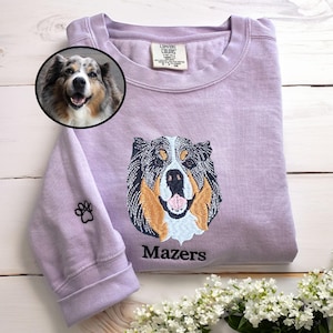 Pet Embroidered Sweatshirt for Father's Day Gift - Custom Dog Embroidered Sweatshirt - Dog Sweatshirt - Pet Face Comfort Colors® Shirt