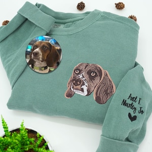 Comfort Colors® Custom Embroidered Pet Sweatshirt From Your Photo - Dog Cat Face Crewneck - Pet Sweatshirt With Pet Name - Father's Day Gift
