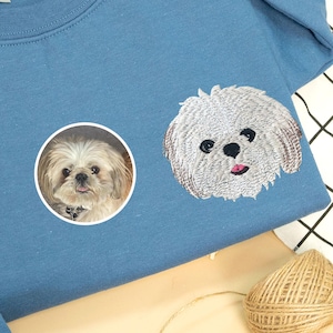 Custom Embroidered Dog Sweatshirt from Photo - Personalized Cat Face with Name Crewneck - Embroidered Cartoon Pet Sweatshirt Using Pet Photo