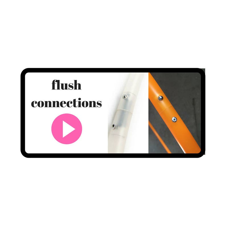 May include: Close-up of two orange plastic tubes connected with silver screws. The text "flush connections" is visible in the image.