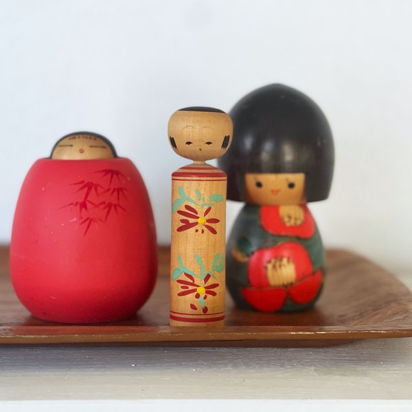 Vintage Japanese Kokeshi dolls | handmade wooden | Sekiguchi Toa