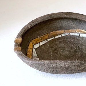 Vintage midcentury Italian ceramic ashtray | Fratelli Fanciullacci | mosaic design | incense holder | art pottery | brown and gold metallic