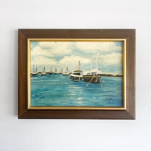 Vintage wall painting | water landscape | framed | seascape | sailboat | lake