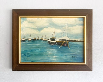 Vintage wall painting | water landscape | framed | seascape | sailboat | lake