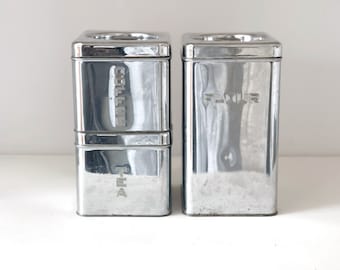 Vintage metal canister set of three | Lincoln Beautyware chrome kitchen containers