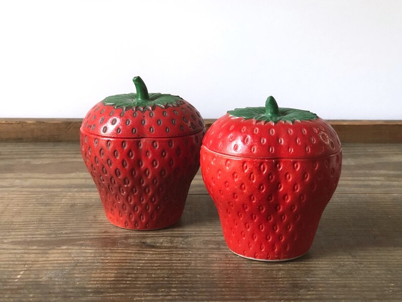 Vintage strawberry jam jars  set of two Hazel Atlas milk image 2