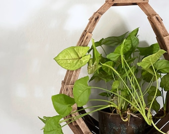 RARE Vintage midcentury hanging weatheredcedar wood block planter | wooden indoor ceiling plant hanger | houseplants | houseplant