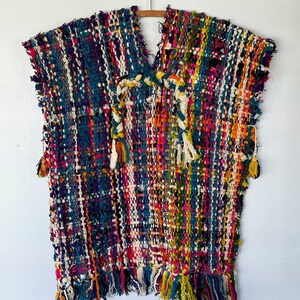 Vintage handwoven tweed poncho colorful bright image 5