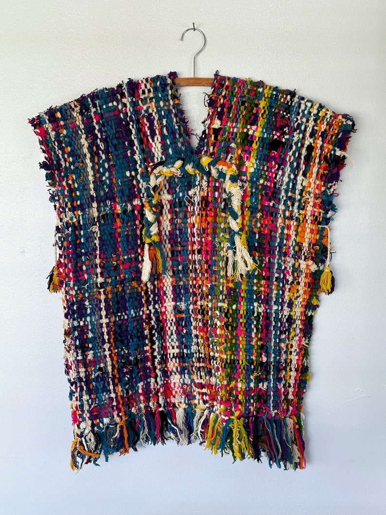 Vintage handwoven tweed poncho colorful bright image 5